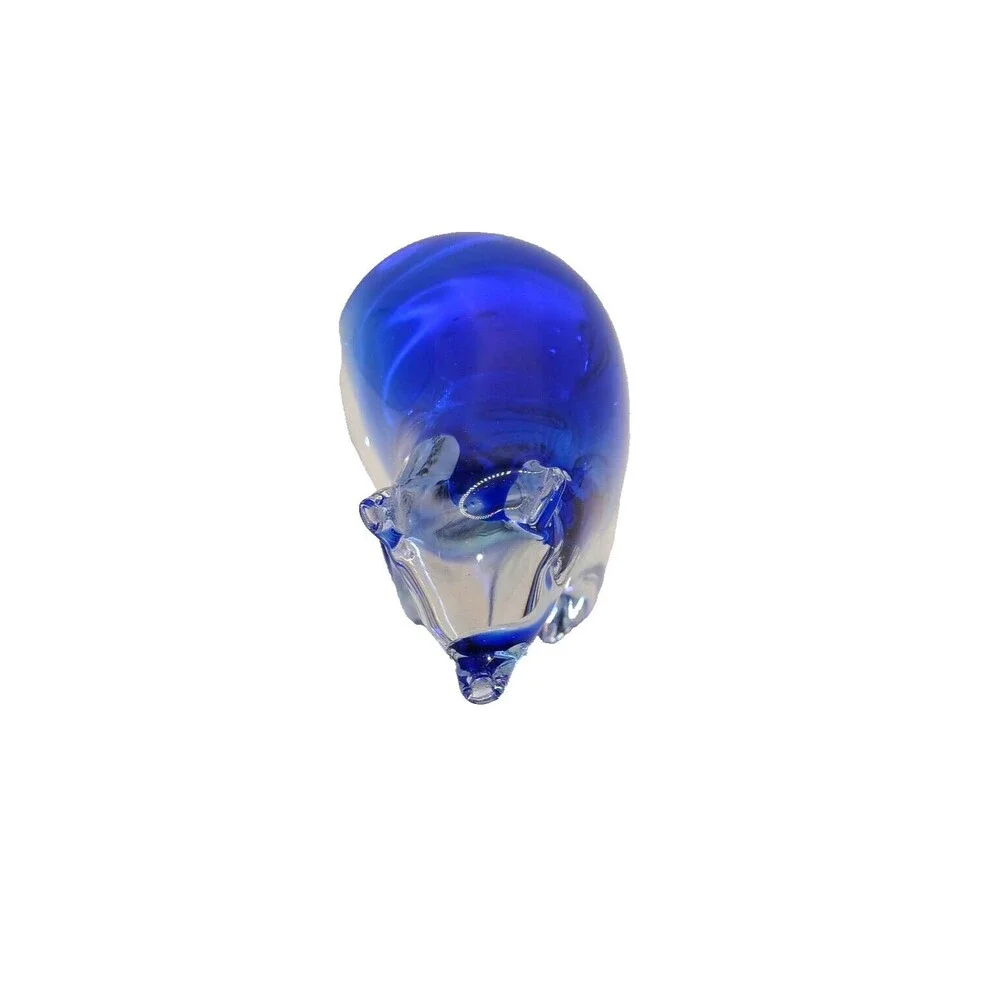 Art Glass Polar Bear Paperweight Figurine Clear & Blue Hand Blown 2.75 tall